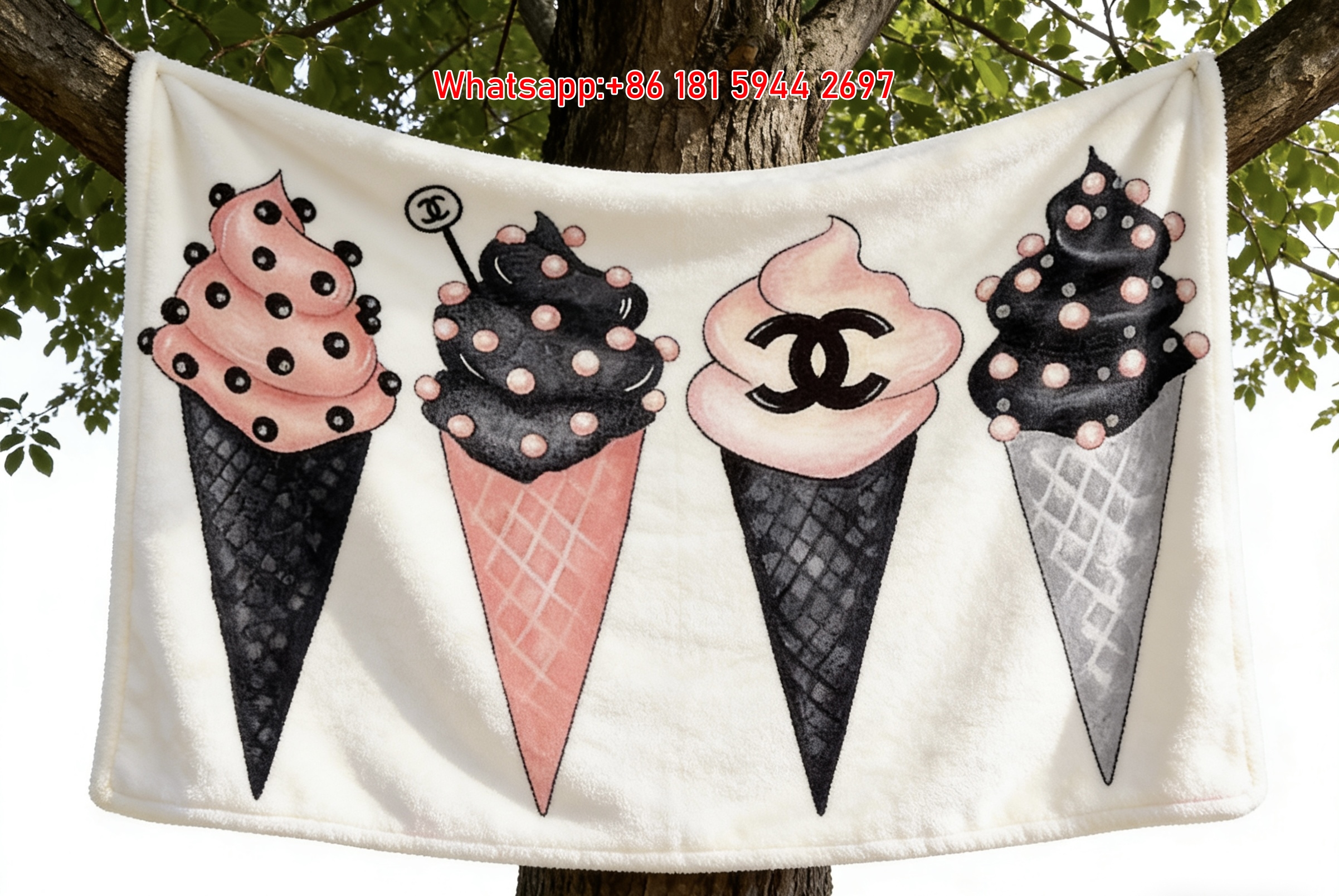 Chanel CC Logo Ice Cream Cone Flannel Sofa Throw Blanket IMG_6706